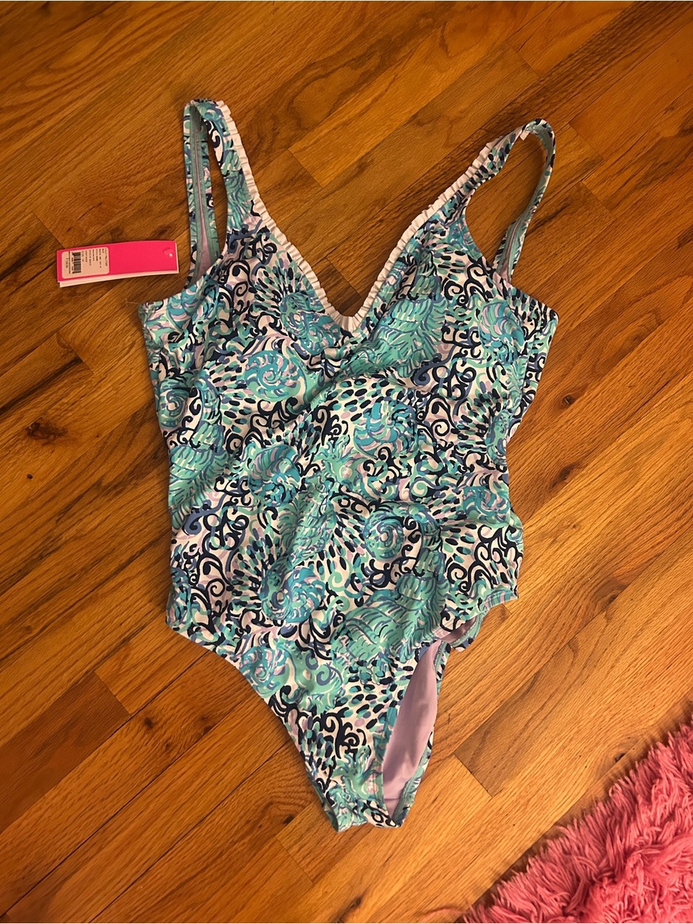 Lilly Pulitzer Teal, Navy & White Floral-Print One-Piece Swimsuit
